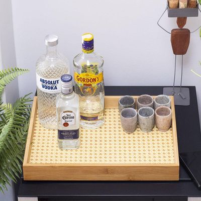 Bandeja De Bambu Oikos Com Palha 48cm Retangular