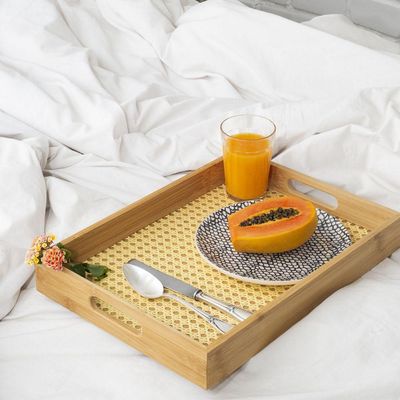 Bandeja De Bambu Oikos Com Palha 48cm Retangular
