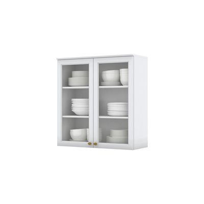 Armário Aéreo 80 Cm 02 Portas Com Vidro Amy Branco Hp Casa 812 Branco Hp