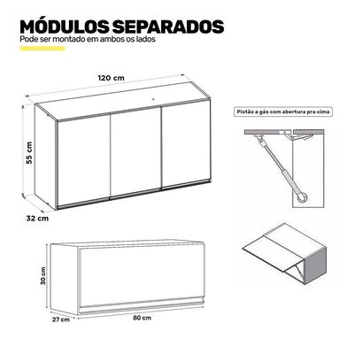 Conjunto De Armários Aéreo Cozinha Planejada Lux 120cm E 80cm 100% Mdf Branco Tx Fosco - Desk Design