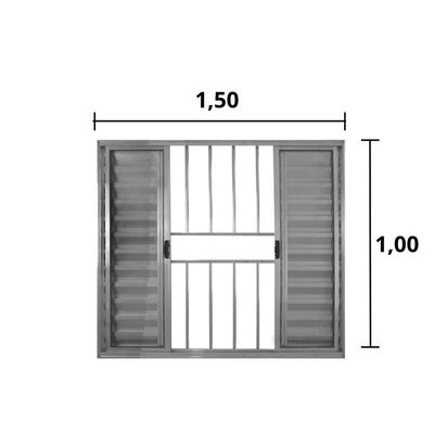 Veneziana 6 Folhas De Correr C/grade 1.00 X 1.50 Alumínio Brilhante Linha Modular - Hale