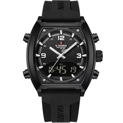 Relógio Digital Masculino Pulseira De Silicone Quartzo Tonneau Duplo Display Esportivo Preto