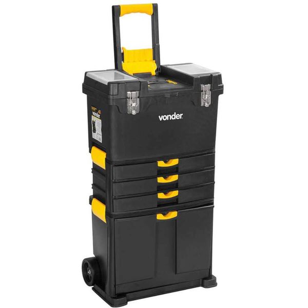 Caixa Plástica para Ferramentas Multiuso Vonder com Rodas 46x26x82cm Preto