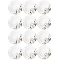 Jogo 12 Pratos Fundos Redondos 23cm Garden em Porcelana com Estampa Floral Germer