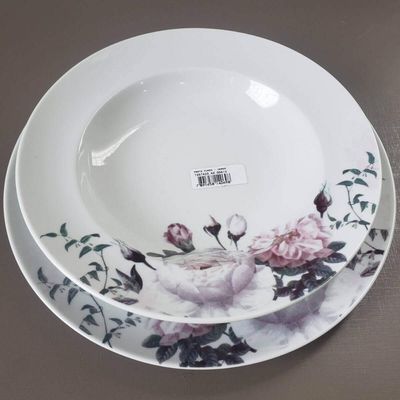 Jogo 12 Pratos Fundos Redondos 23cm Garden em Porcelana com Estampa Floral Germer