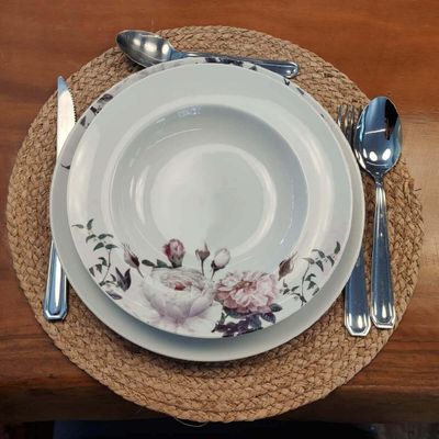 Jogo 12 Pratos Fundos Redondos 23cm Garden em Porcelana com Estampa Floral Germer