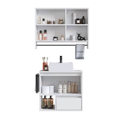 Conjunto para Banheiro Branco Gabinete Suspenso 60cm com Toalheiro Cuba e Espelheira 80cm