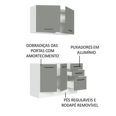 Cozinha Compacta 120001 Com Armário E Balcão Branco/Cinza