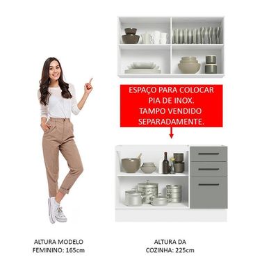 Cozinha Compacta 120001 Com Armário E Balcão Branco/Cinza