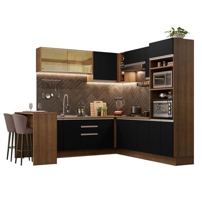 Cozinha Completa 504001 Com Armário E Bancada Rustic/Preto