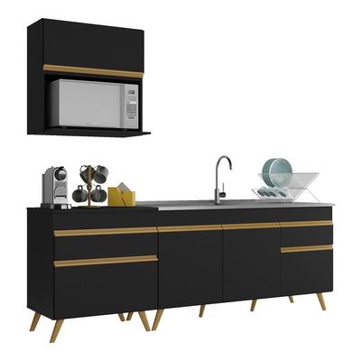 Cozinha Compacta Veneza Gb Mp2075 Com Armário E Balcão Preta