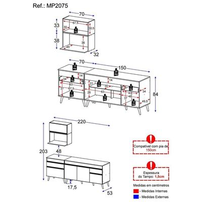 Cozinha Compacta Veneza Gb Mp2075 Com Armário E Balcão Preta