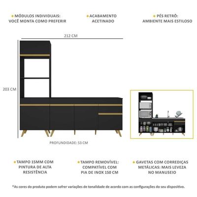 Cozinha Compacta Veneza Gb Mp2078 Com Armário E Balcão Preta