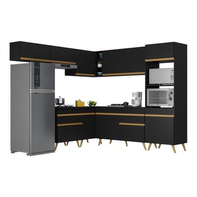 Cozinha Completa De Canto Veneza Gb Mp2070 Com Armário E Balcão Preta