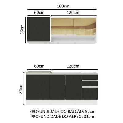 Cozinha Completa 180006 Com Armário E Balcão Branco/Preto