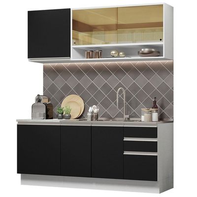 Cozinha Completa 180006 Com Armário E Balcão Branco/Preto