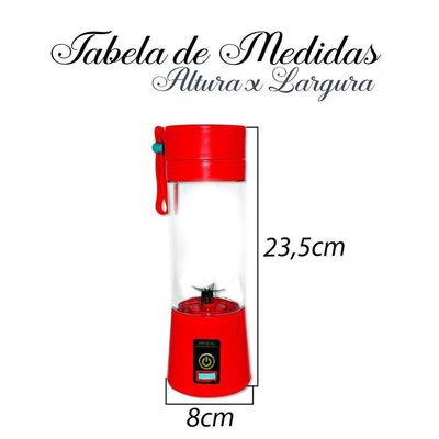 Mini Liquidificador Portátil Recarregável 6 Lâminas Vermelho