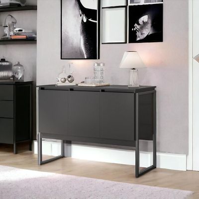 Buffet 3 Portas Estilo Industrial Amsterdã Preto Onix