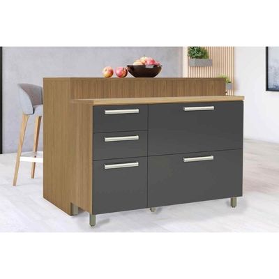 Bancada Ilha Cozinha Burguesa Com 2 Portas E 3 Gavetas 120cm Freijó Branco