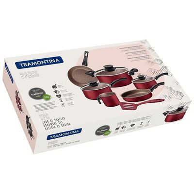 Jogo De Panelas Tramontina Paris Alumínio Antiaderente Starflon Max Vermelho 07 Peças Tramontina