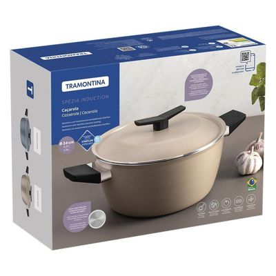 Caçarola Tramontina Spezia Induction Alumínio Antiaderente Starflon Excellent Areia 24 Cm Tramontina