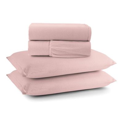 Jogo Cama Lençol Casa Scarpa Sonnet King Malha Lisa Algodão Macio 4 Peças - Rosê