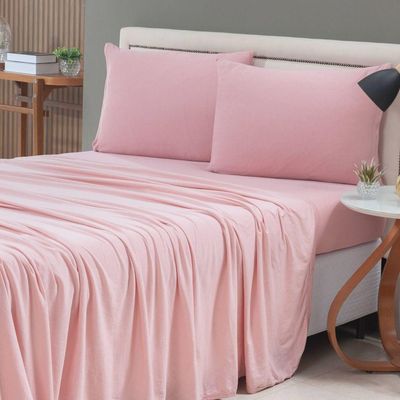 Jogo Cama Lençol Casa Scarpa Sonnet King Malha Lisa Algodão Macio 4 Peças - Rosê