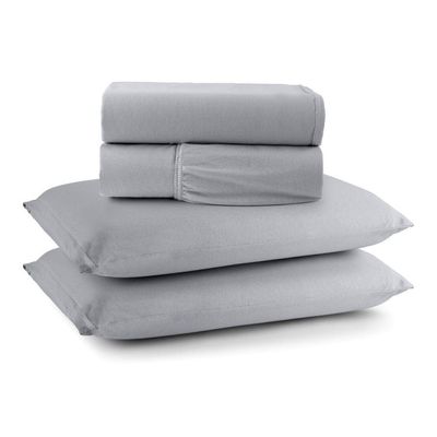 Jogo Cama Lençol Casa Scarpa Sonnet Casal Padrão Malha Lisa Algodão Macio 4 Peças - Cinza