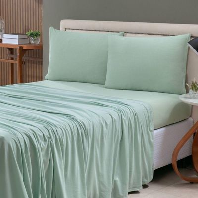 Jogo Cama Lençol Casa Scarpa Sonnet King Malha Lisa Algodão Macio 4 Peças - Verde Claro