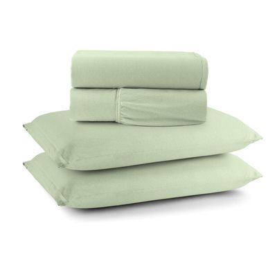 Jogo Cama Lençol Casa Scarpa Sonnet King Malha Lisa Algodão Macio 4 Peças - Verde Claro