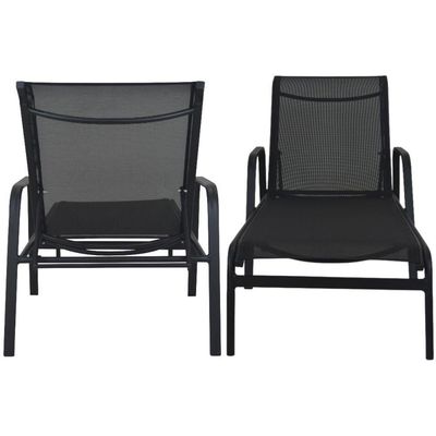 Kit 2 Cadeira Espreguiçadeira De Piscina Alumínio E Tela Sling Preto + Mesinha Preto