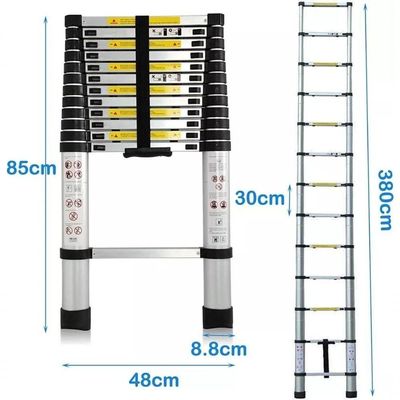 Escada Telescopica Extensiva Aço Inoxidável 13 Degraus 3,8m Cinza