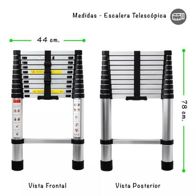 Escada Telescopica Extensiva Aço Inoxidável 11 Degraus 3,2m Cinza