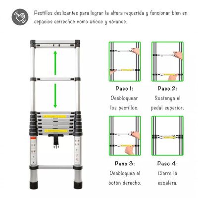 Escada Telescopica Extensiva Aço Inoxidável 11 Degraus 3,2m Cinza