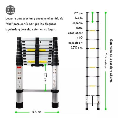 Escada Telescopica Extensiva Aço Inoxidável 11 Degraus 3,2m Cinza