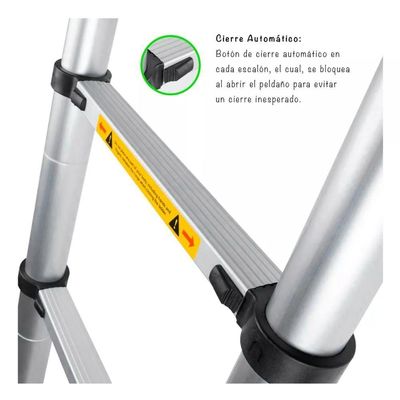 Escada Telescopica Extensiva Aço Inoxidável 11 Degraus 3,2m Cinza