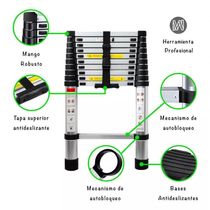 Escada Telescopica Extensiva Aço Inoxidável 11 Degraus 3,2m Cinza