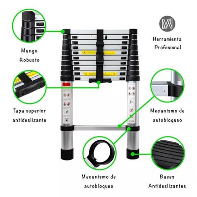 Escada Telescopica Extensiva Aço Inoxidável 11 Degraus 3,2m Cinza