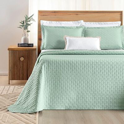 Cobre Leito King Verity 200 Fios Bordado 3 Peças - Menta