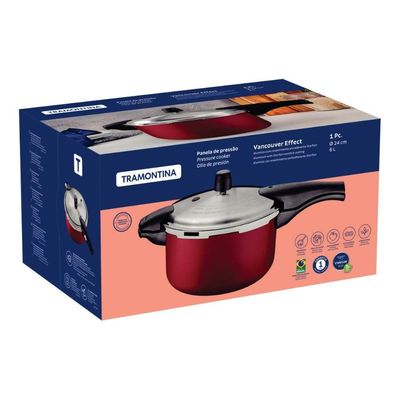 Panela De Pressão Effect Alumínio Revestimento Antiaderente 24 Cm 6L Vermelha Tramontina