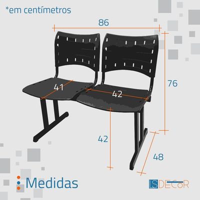 Cadeira Iso Pp Rp Longarina 2 Lugares Color Vermelho