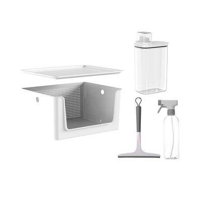 Kit Lavandeira Flow Com Dispenser De Sabão 2,3 L Branco + Borrifador + Rodo + Cesto Com Tampa Ou