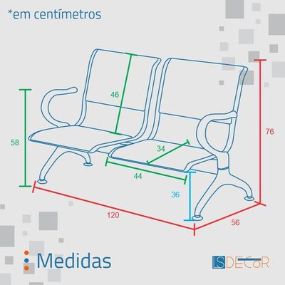 Cadeira Longarina Com Est Cromada 2 Lugares Colors Amarelo