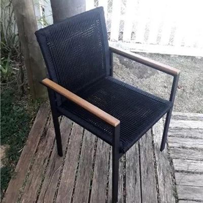 Jogo De Mesa Ripada 1,00m 4 Poltronas Amélia Corda Náutica Para Jantar Jardim Piscina Preto