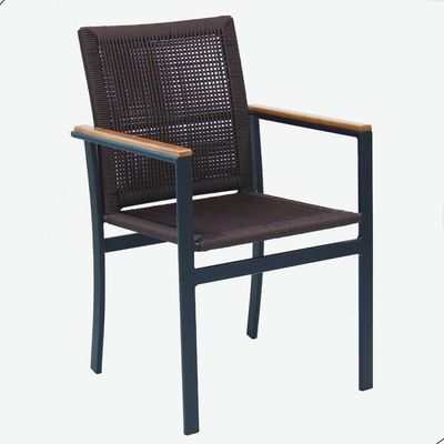 Jogo De Mesa Ripada 1,00m 4 Poltronas Amélia Corda Náutica Para Jantar Jardim Piscina Marrom