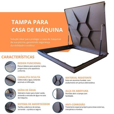 Tampão Tampa Casa Máquinas Piscina 80x80 Com Amortecedor Canaleta Invisível Branco