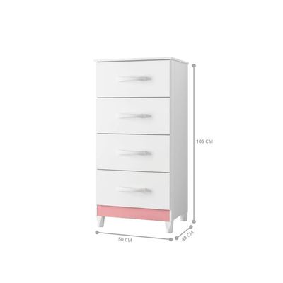 Comoda Siria 4 Gavetas Branco Rosa