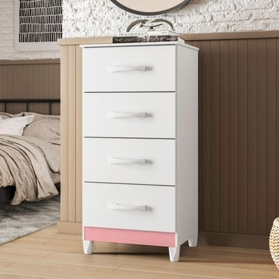 Comoda Siria 4 Gavetas Branco Rosa