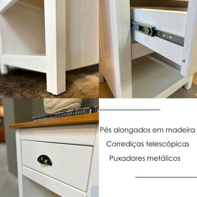 Kit 02 Mesas De Cabeceira Madeira Maciça 46 Cm 9100 Branco Freijo Milani Store