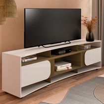 Rack Bancada Para Tv 86 Pol 220 Cm 4501 Off White Pinho Arly Off White Pinho